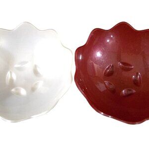Tupperware Pearl White and Maroon Twin Shell Footed Candy Bowls or Nut Dishes